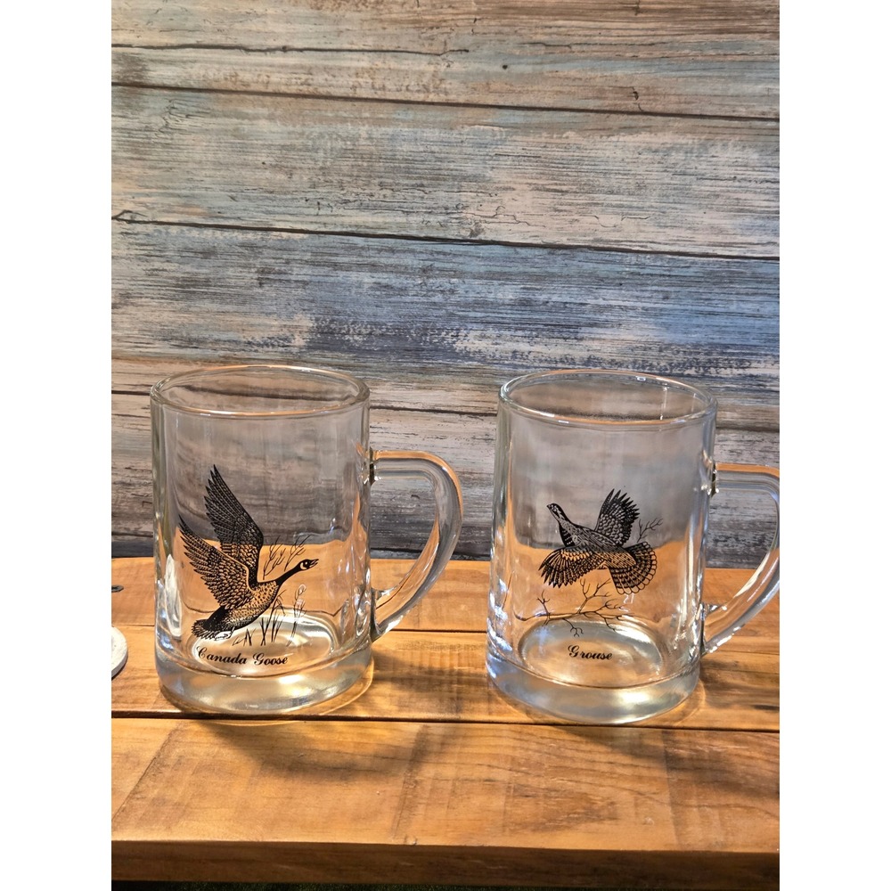 Vintage Game Bird Glass Mugs‎ Set of 2 Canada Goose and Grouse Steins